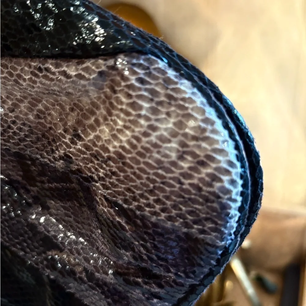 NINE WEST Faux Python Snake Print Black Metallic Clutch